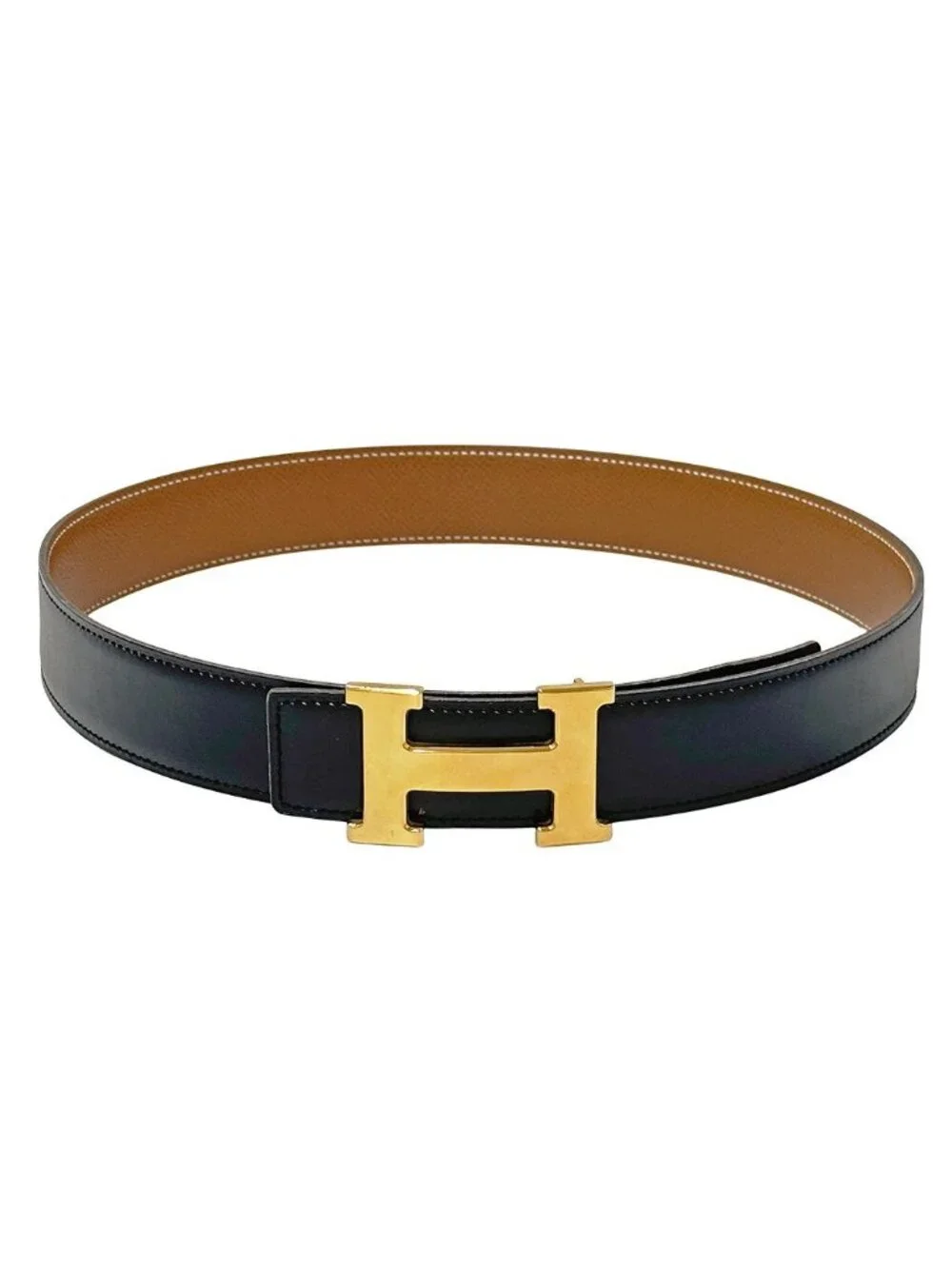 Hermes Belt H Box Calf Black Gold 70 Reversible